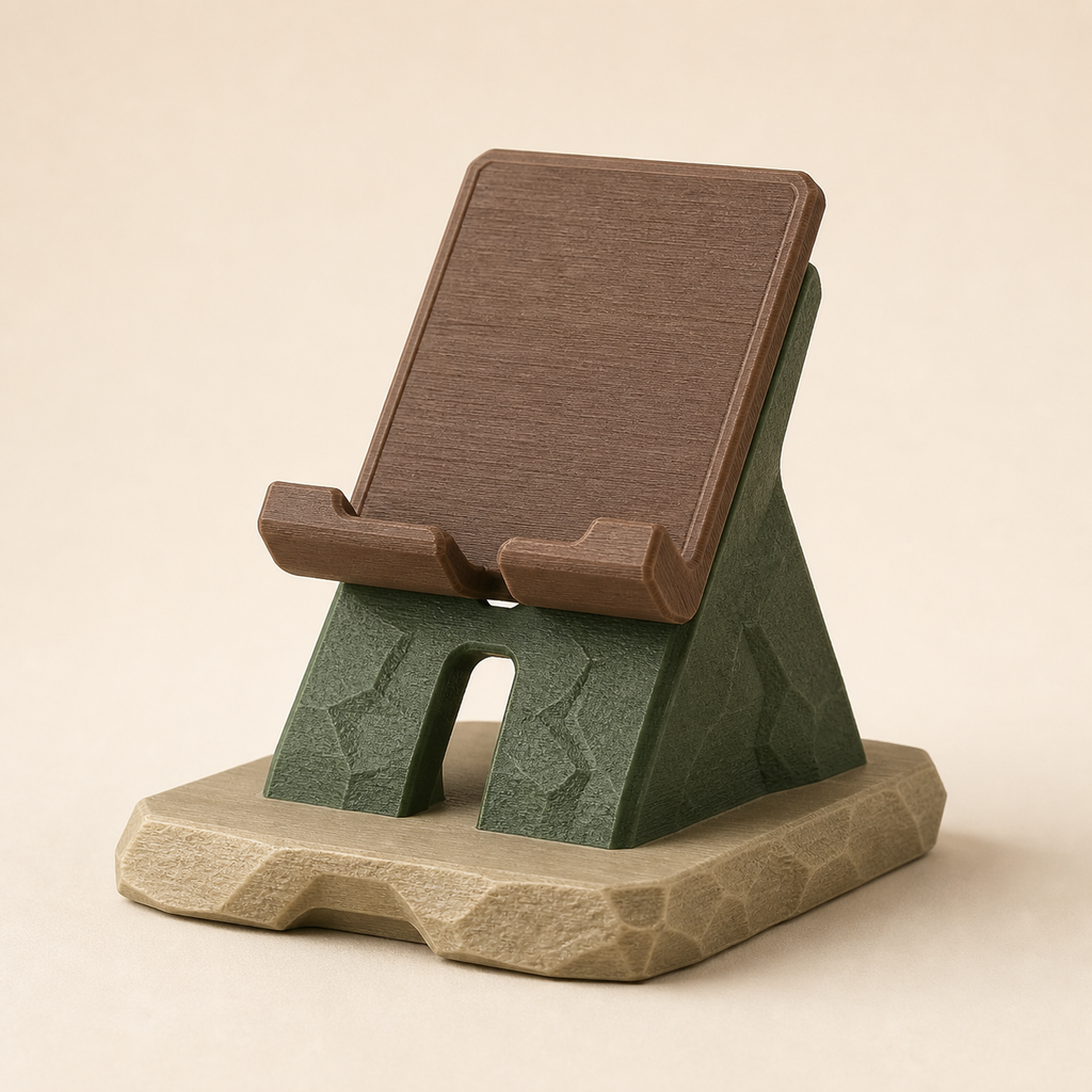 Viewing angle in style Rustic from 3D-printed PETG in walnut brown, moss green, Sand