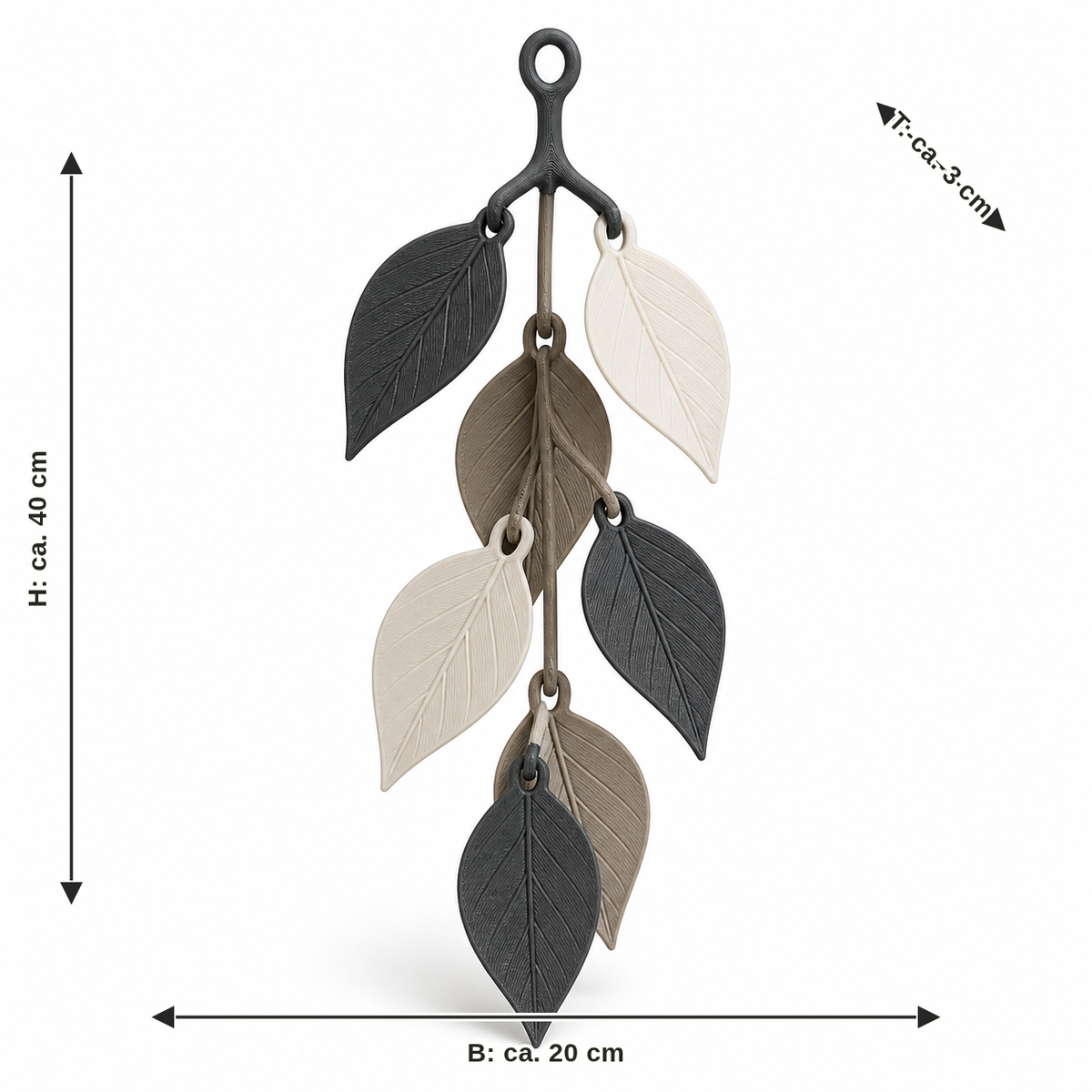 Dimensional image for hanging decoration with soft leaf chain: width approx. 20 cm, depth approx. 3 cm, height approx. 40 cm
