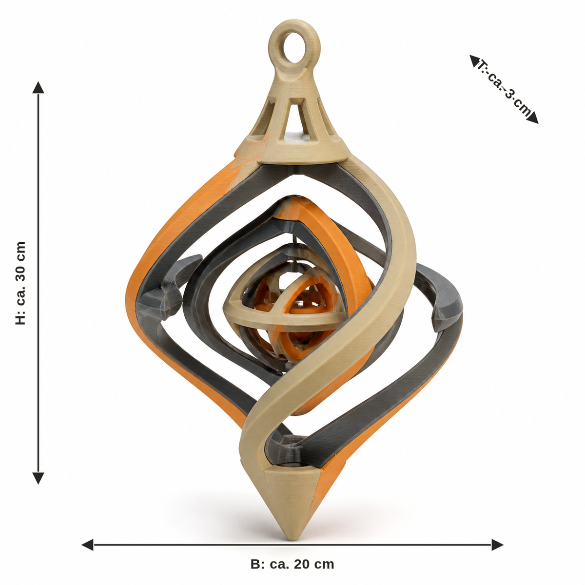 Dimensional image for hanging decoration with nested ring elements: width approx. 20 cm, depth approx. 3 cm, height approx. 30 cm