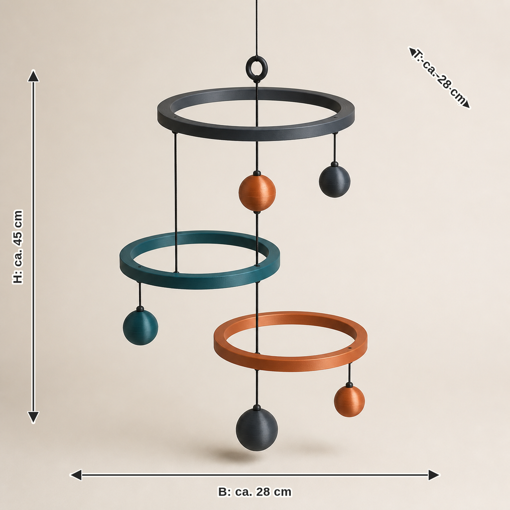 Measurement for hanging mobile orbit – Modern: width approx. 28 cm, depth approx. 28 cm, height approx. 45 cm