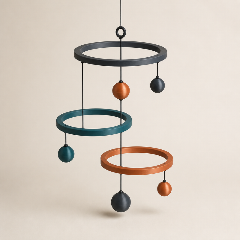 hanging mobile orbit – Modern made of PETG on bright studio background
