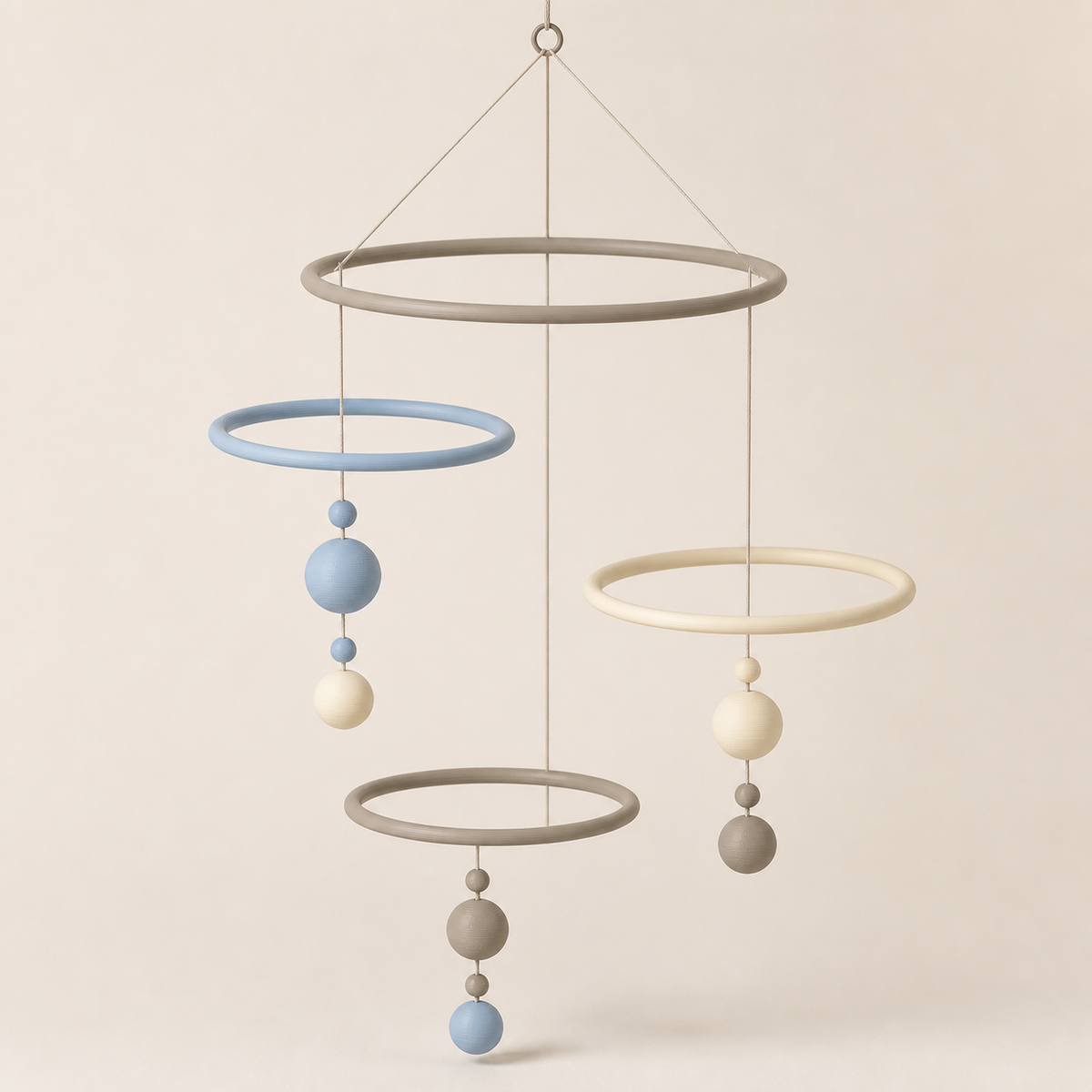 hanging mobile orbit – Serene made of PETG on bright studio background