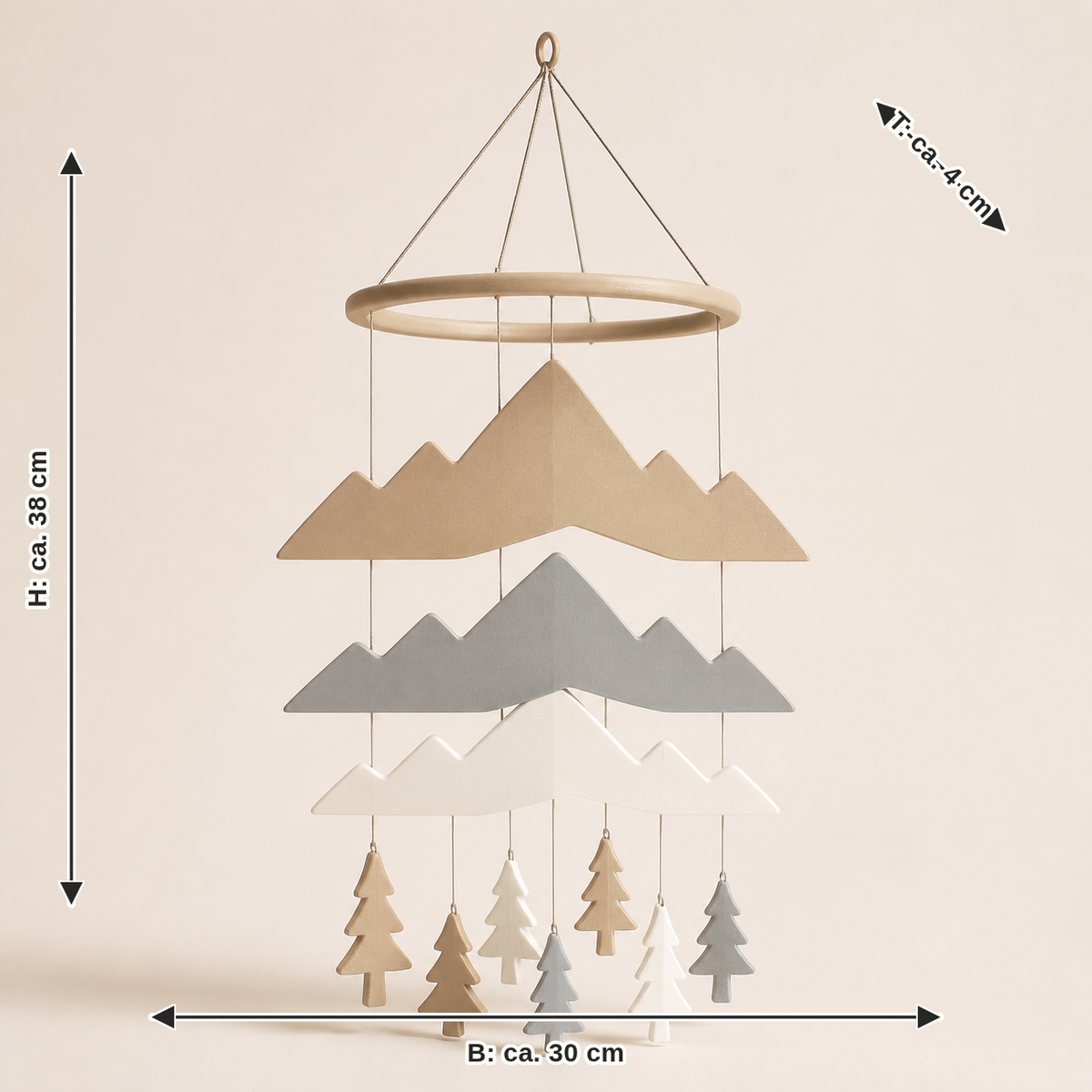 Dimensional image for hanging mobile forest layers – minimalist: width approx. 30 cm, depth approx. 4 cm, height approx. 38 cm