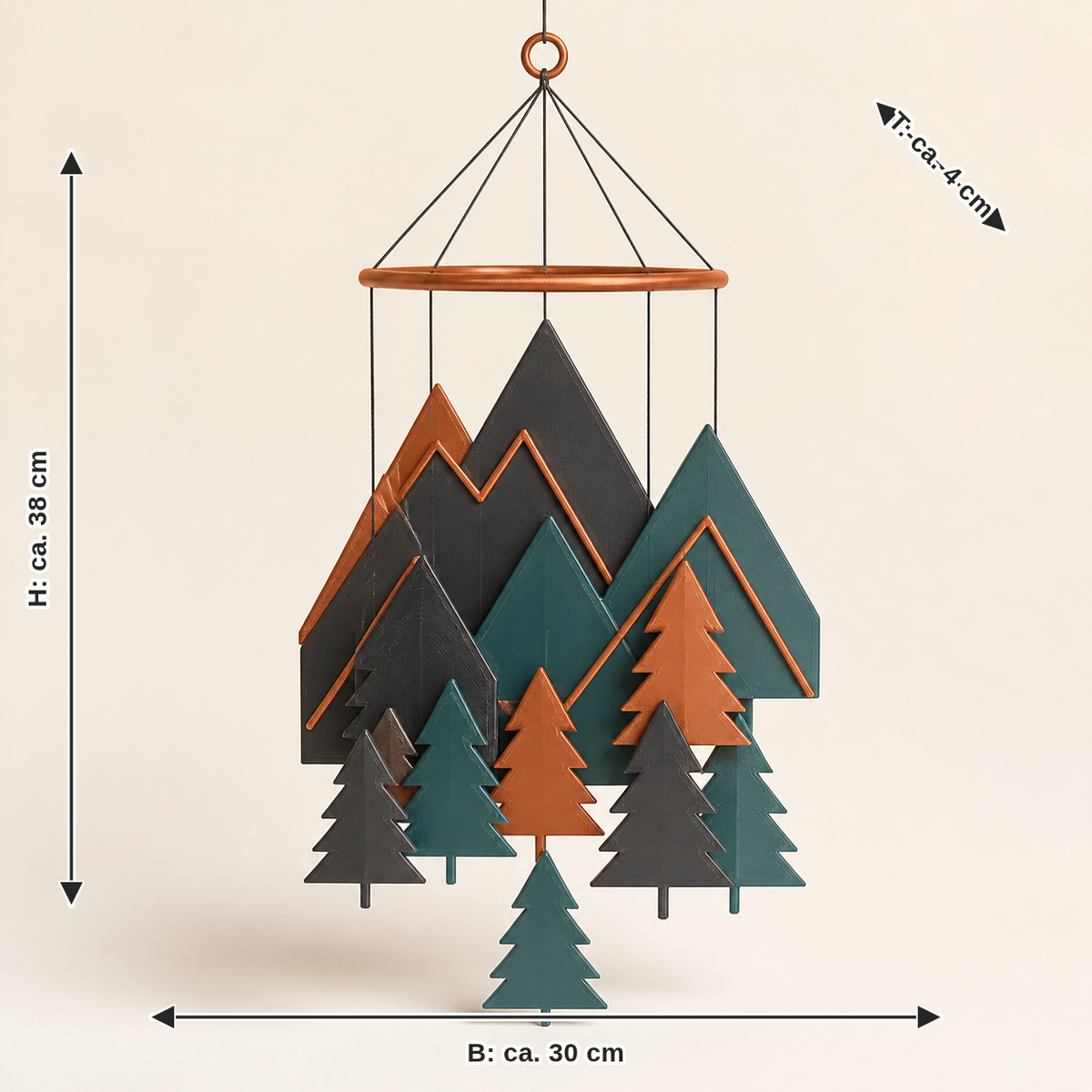 Measurement for hanging mobile forest layers – Modern: width approx. 30 cm, depth approx. 4 cm, height approx. 38 cm