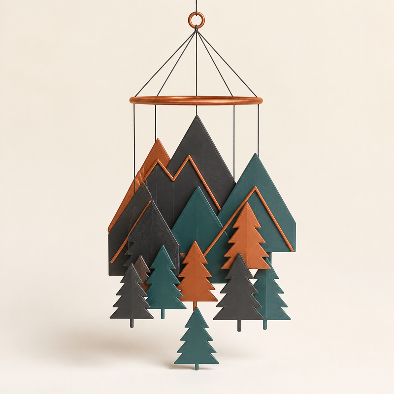 hanging mobile forest layers – Modern made of PETG on bright studio background