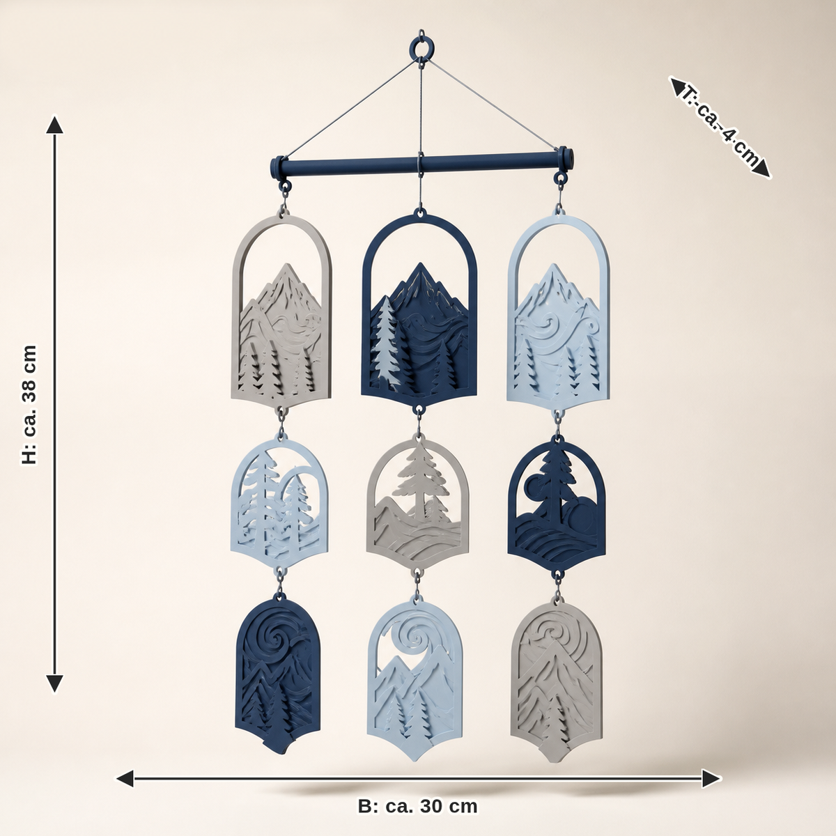 Dimensional image for hanging mobile forest layers – Nordic & Mythical: width approx. 30 cm, depth approx. 4 cm, height approx. 38 cm