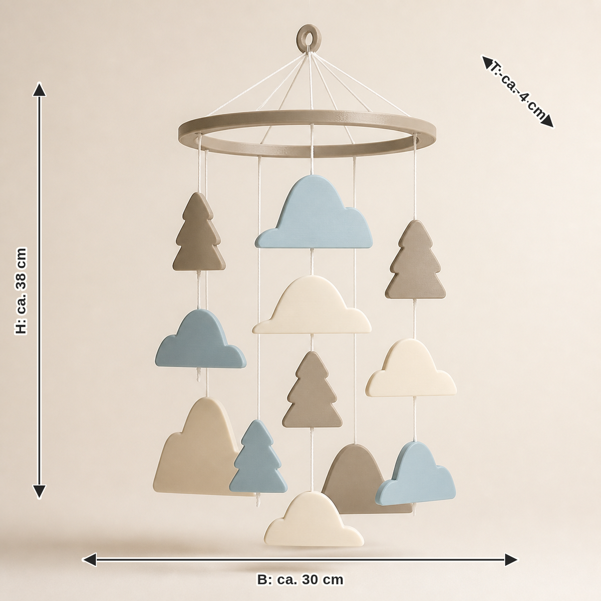 Dimensional image for hanging mobile forest layers – serene: width approx. 30 cm, depth approx. 4 cm, height approx. 38 cm