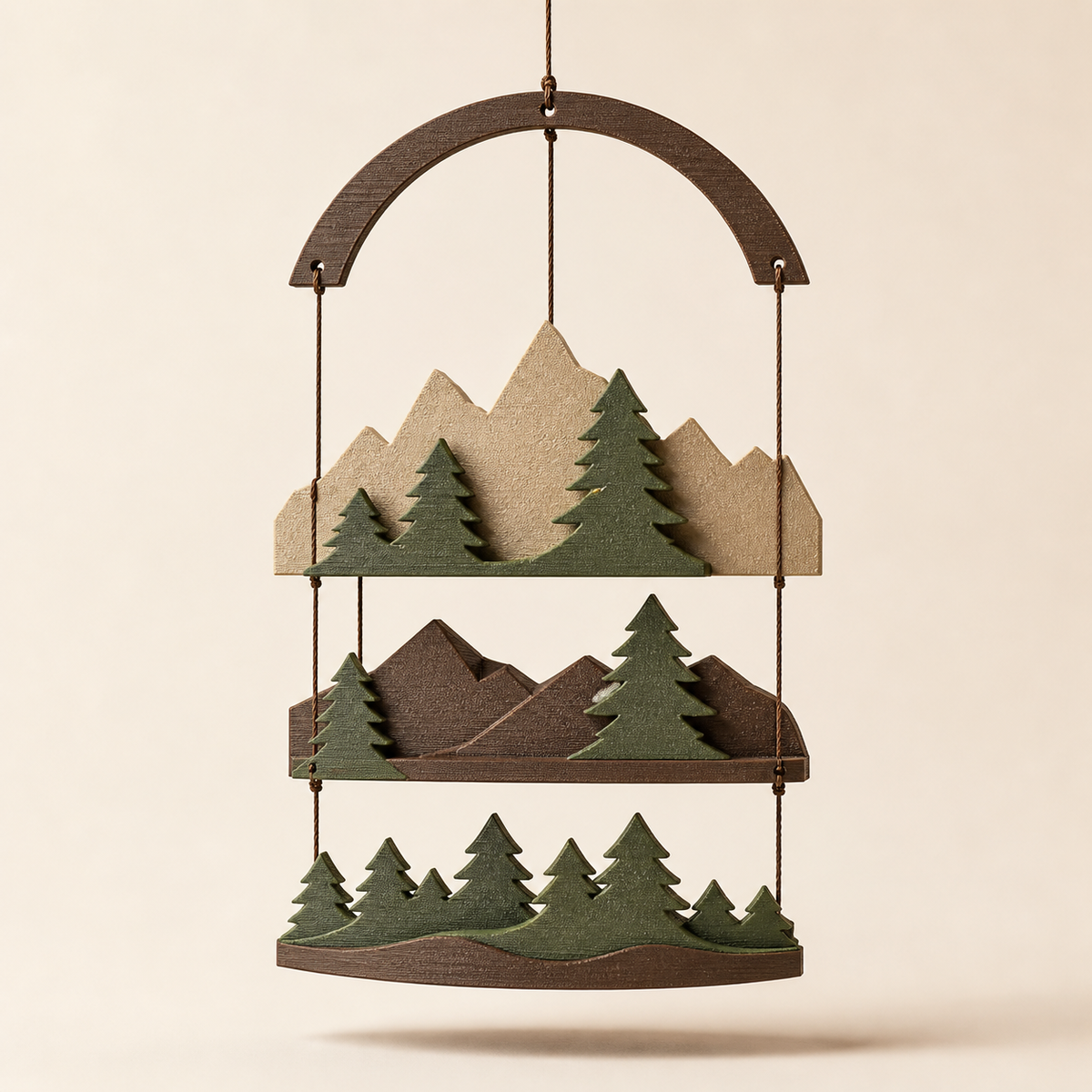 hanging mobile forest layers – rustic from PETG on bright studio background