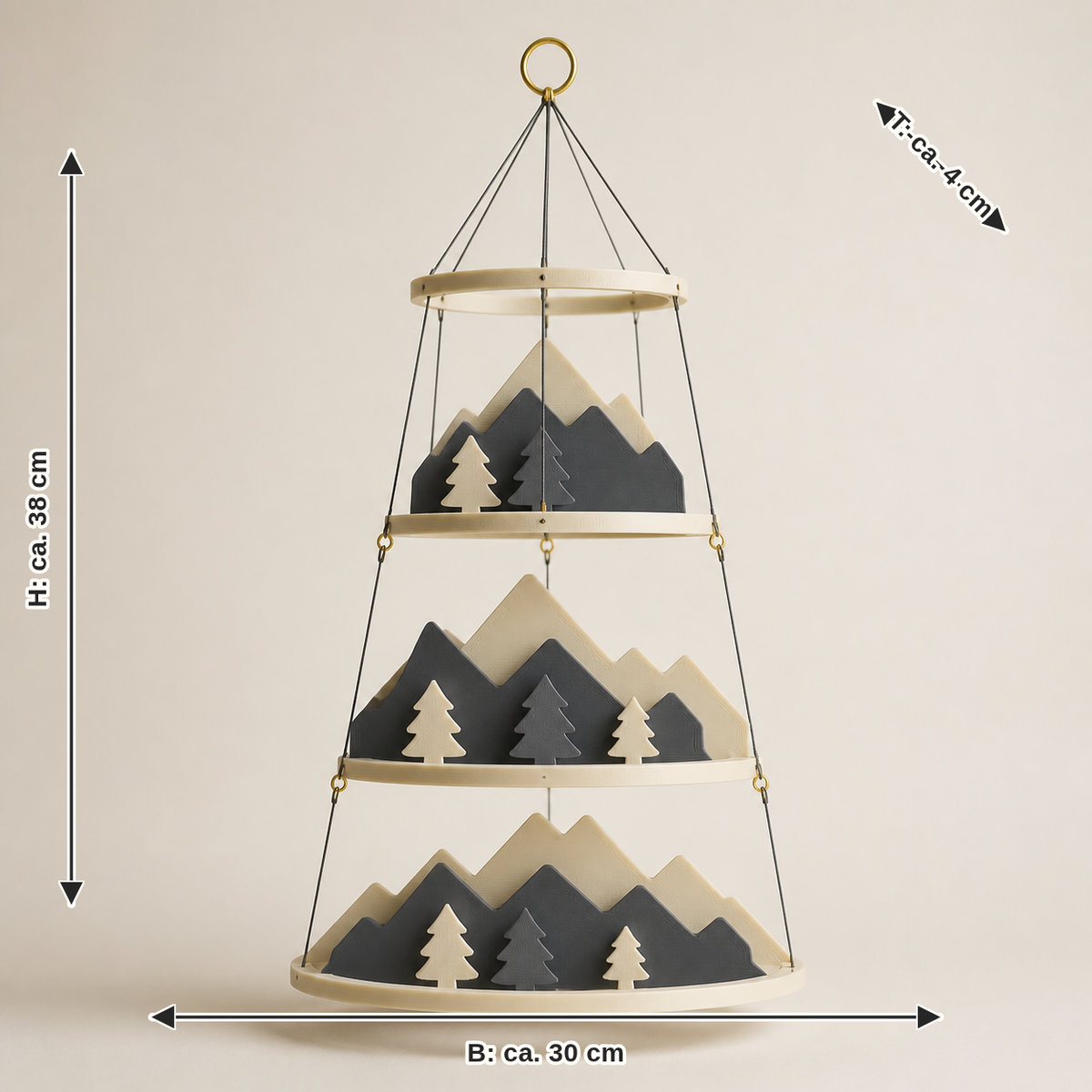 Measurement for hanging mobile forest layers – Timeless: width approx. 30 cm, depth approx. 4 cm, height approx. 38 cm