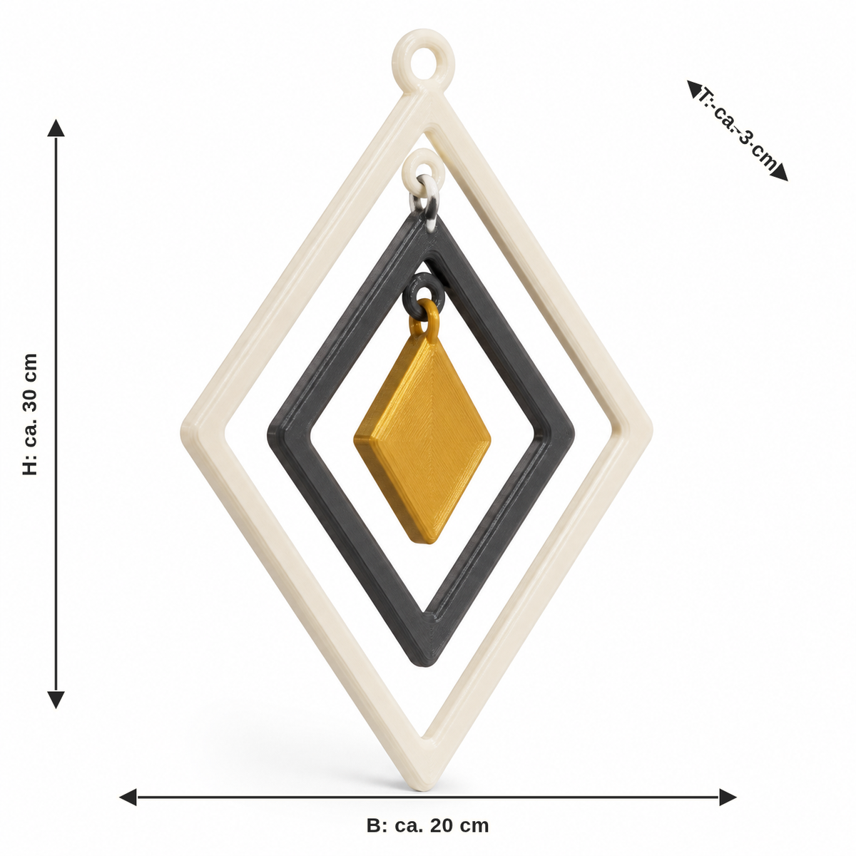 Dimensional image for hanging ornament gold rod: width approx. 20 cm, depth approx. 3 cm, height approx. 30 cm