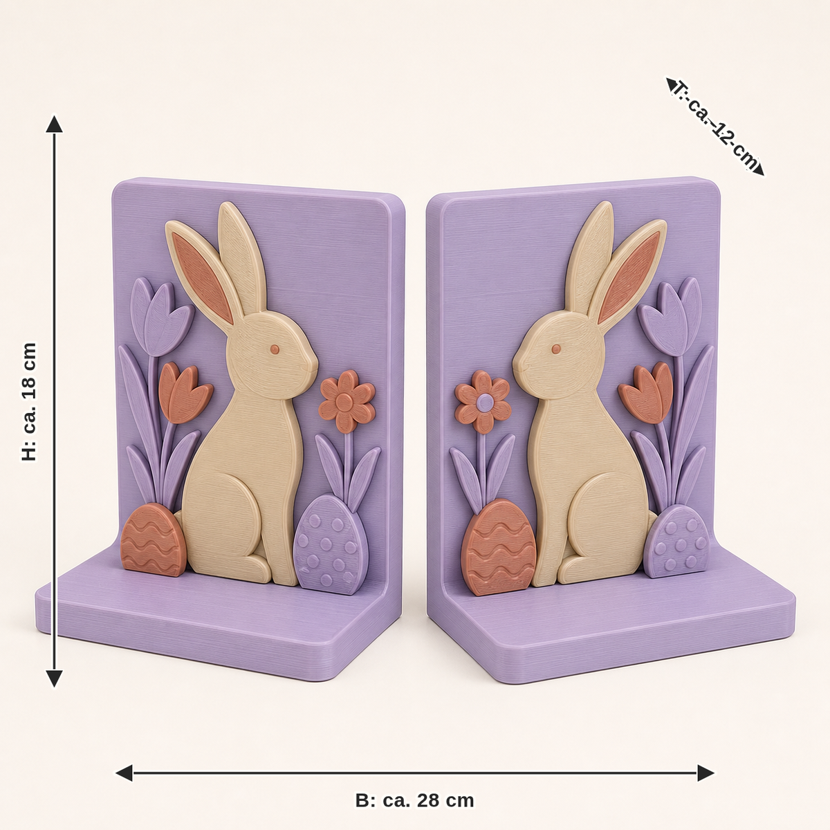 Dimensional image for bunny workshop bookends pair of double rabbits: width approx. 28 cm, depth approx. 12 cm, height approx. 18 cm