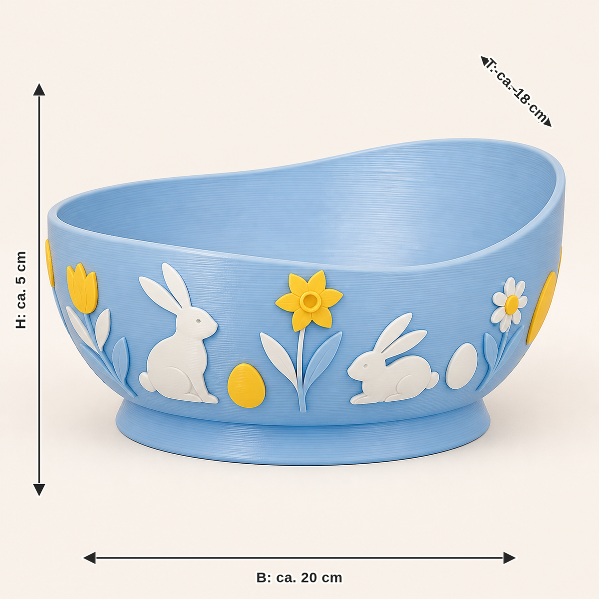 Dimensional image for bunny workshop-decorative bowl Easter trough: width about 20 cm, depth about 18 cm, height about 5 cm