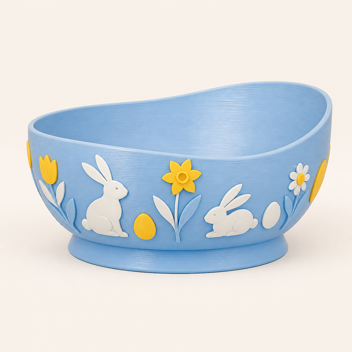 Bunny workshop-decorative bowl Easter Mulde from 3D-printed PETG in Sky blue, Sun Yellow, warm white