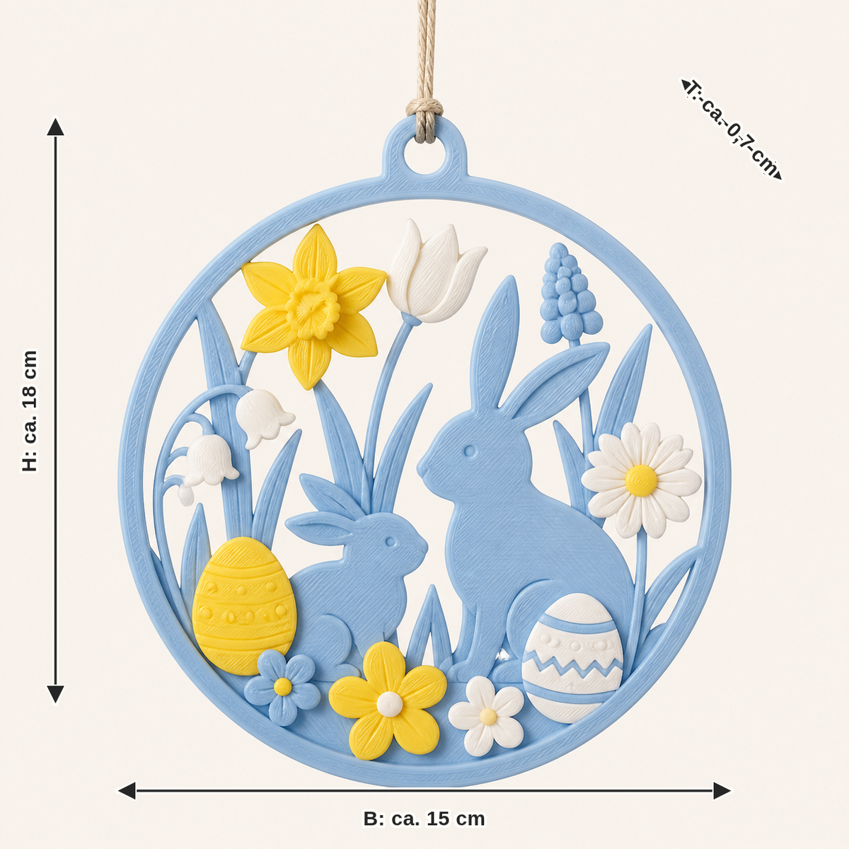 Dimensional picture for bunny workshop-window ornament ear window: width approx. 15 cm, depth approx. 0.7 cm, height approx. 18 cm