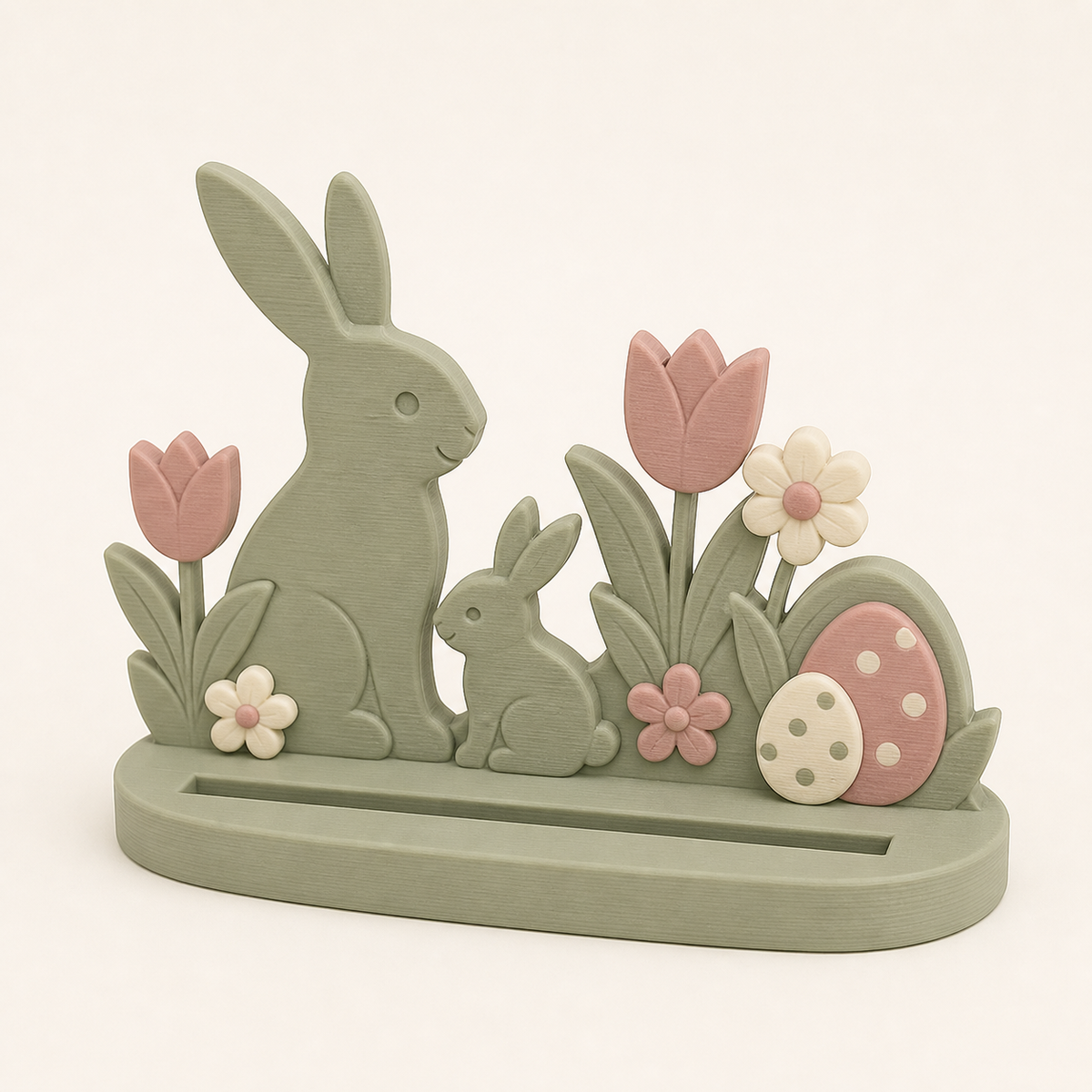 Bunny workshop photo holder Hasenpunkt from 3D printed PETG in sage green, cream, Rosé