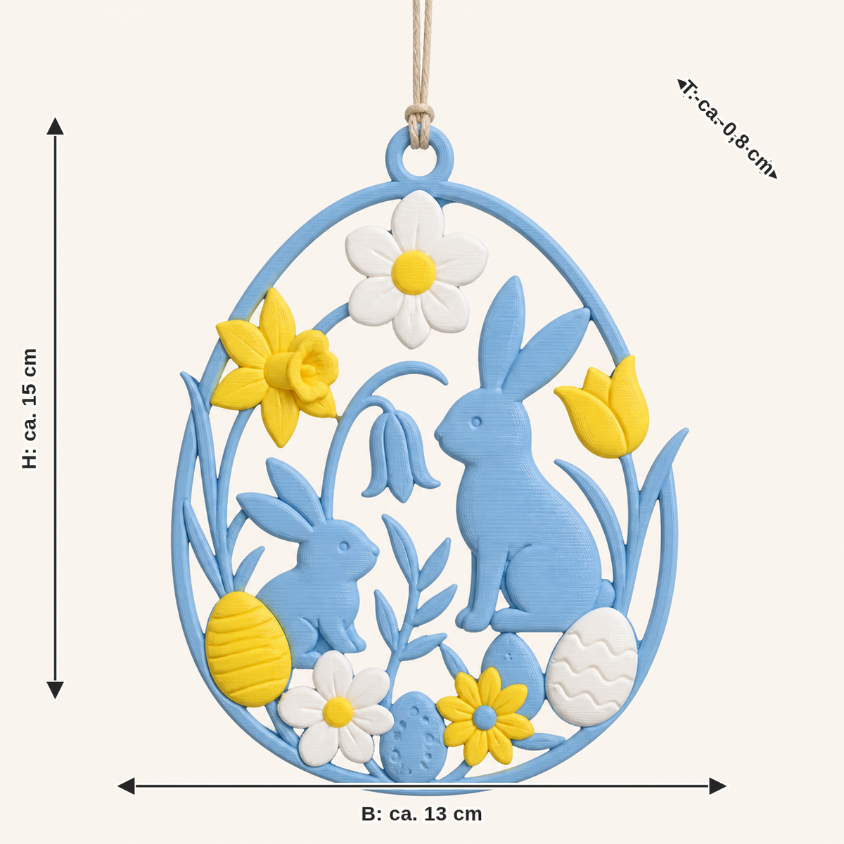 Dimensional image for bunny workshop-hanging decoration flower bunny: width approx. 13 cm, depth approx. 0.8 cm, height approx. 15 cm