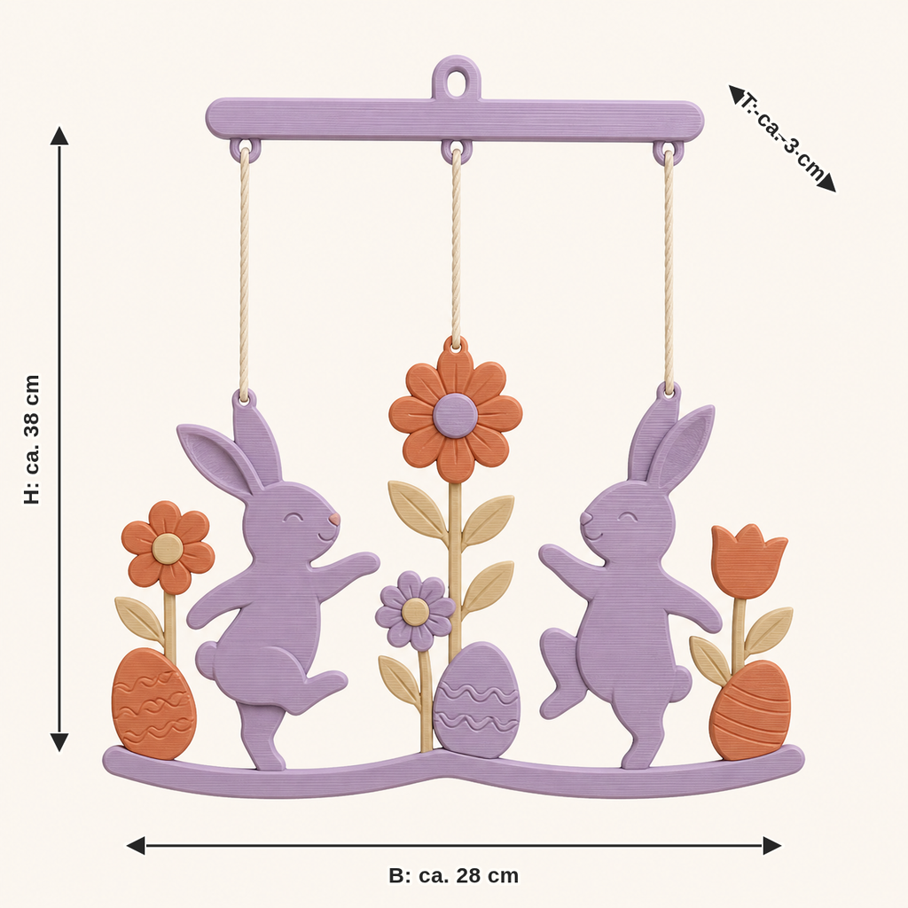 Dimensional image for bunny workshop-Mobile Hasentanz: width approx. 28 cm, depth approx. 3 cm, height approx. 38 cm