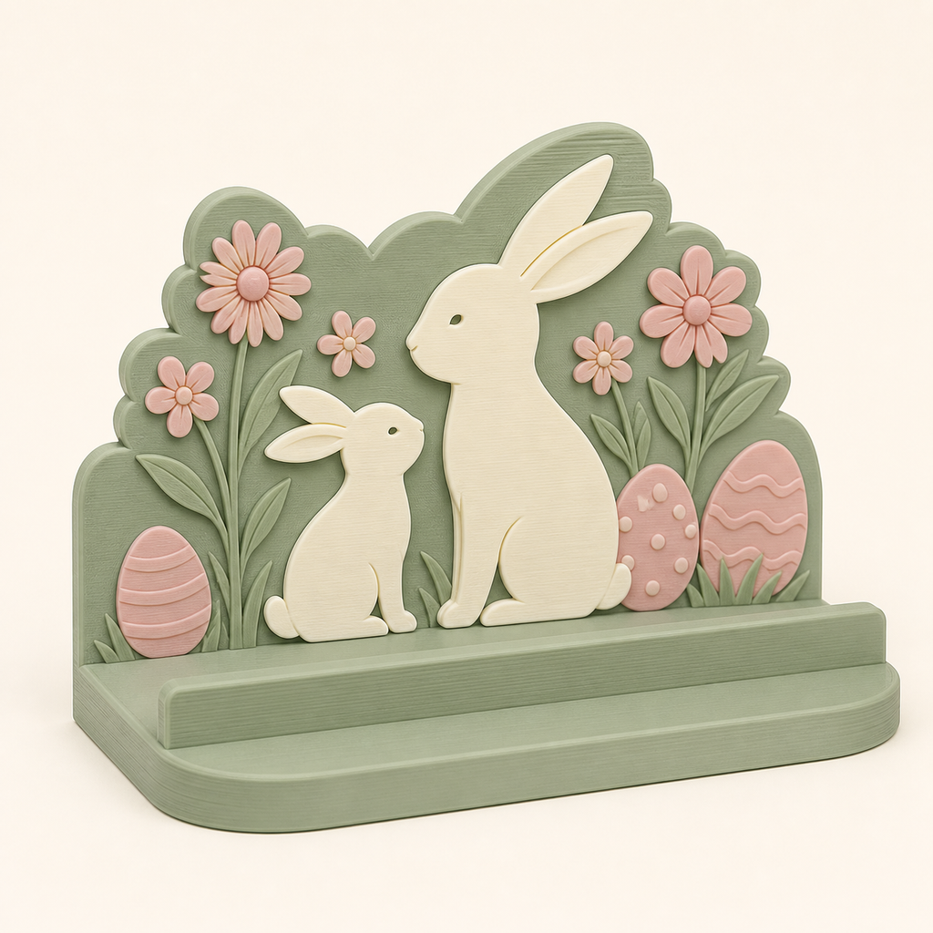 Hasenwerkstatt-Präsentationsständer Frühlingsbühne aus 3D-gedrucktem PETG in Salbeigrün, Creme, Rosé