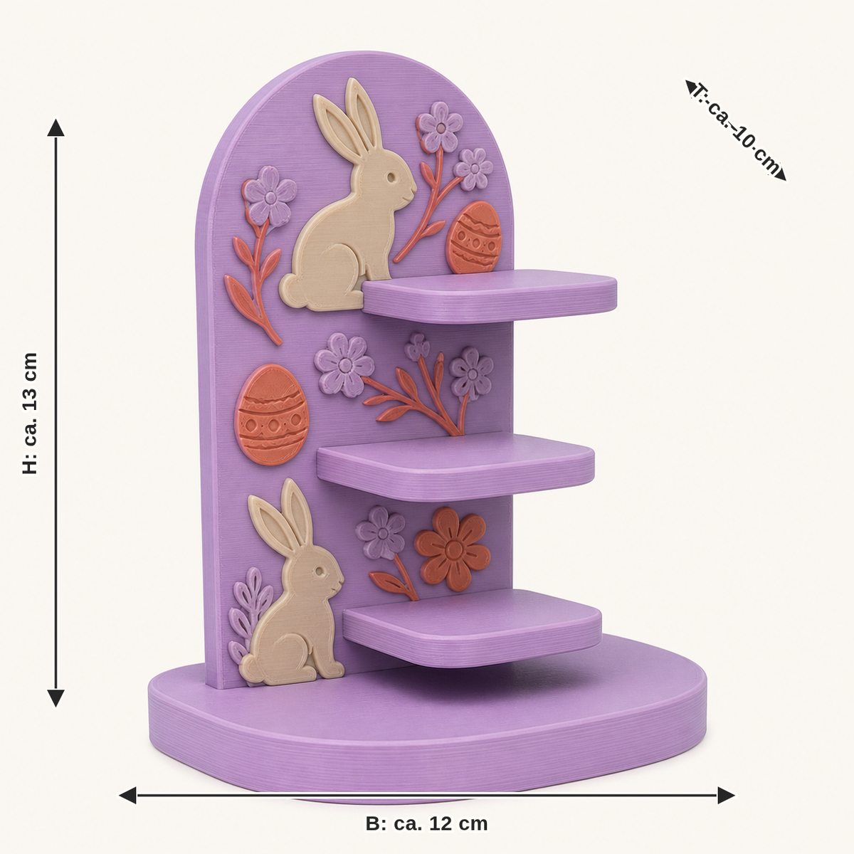 Dimensional image for bunny workshop-ring holder flower branch: width approx. 12 cm, depth approx. 10 cm, height approx. 13 cm