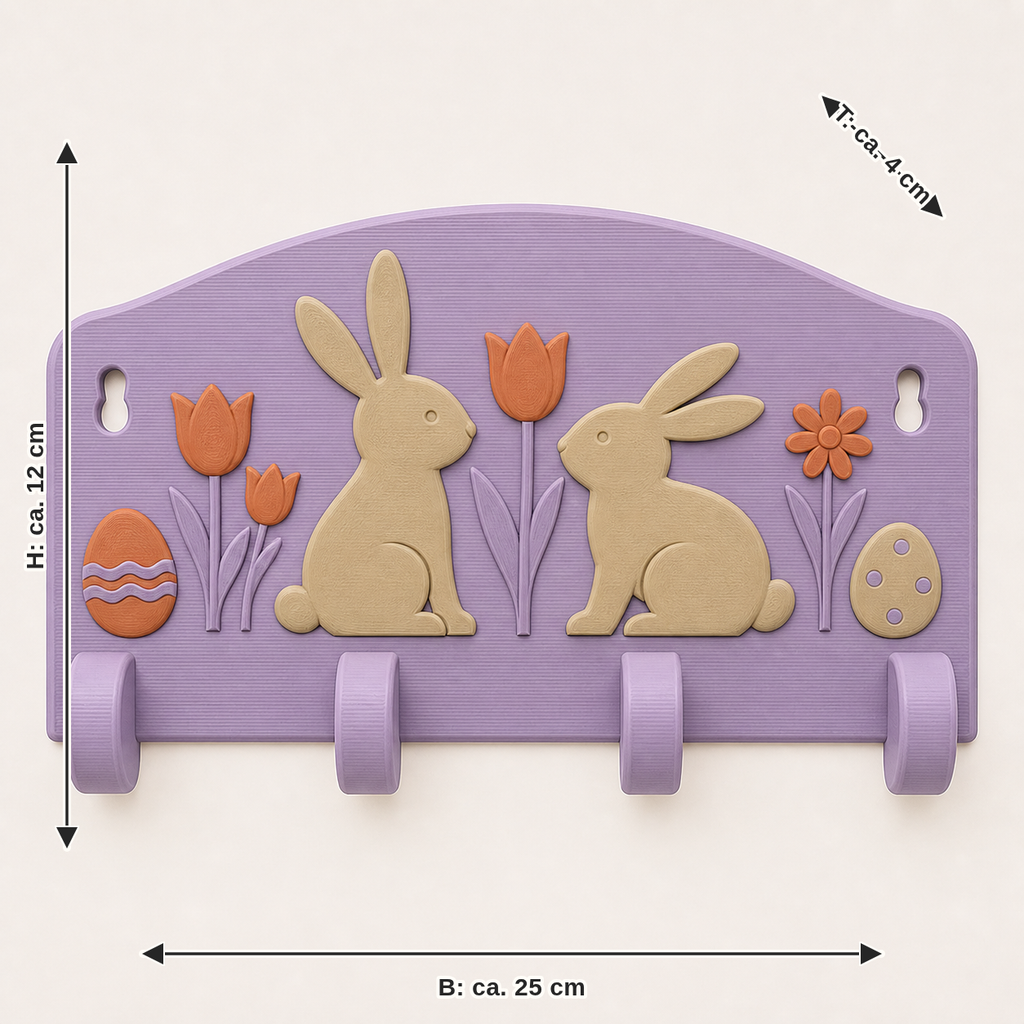 Dimensional image for bunny workshop-key rack Hasenhaken: width approx. 25 cm, depth approx. 4 cm, height approx. 12 cm