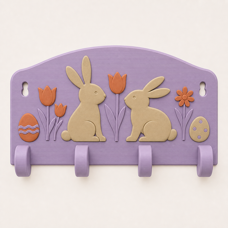 Bunny workshop-key rack 3D printed PETG in lilac, terracotta, sand beige
