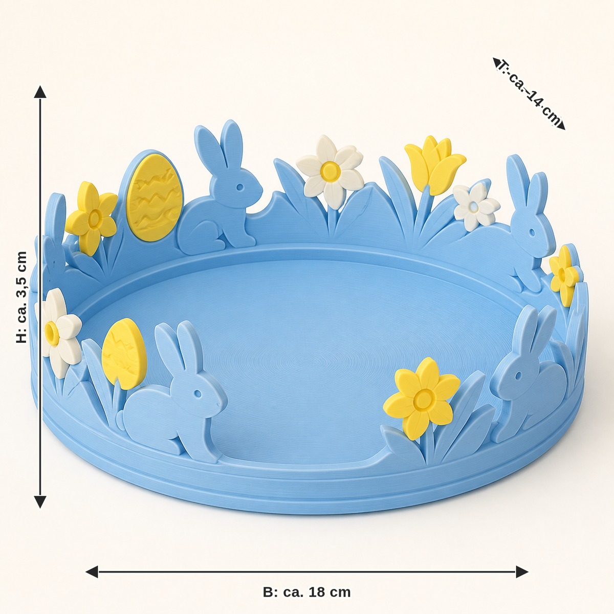 Dimensional image for bunny workshop-jewellery dish Ear rim: width approx. 18 cm, depth approx. 14 cm, height approx. 3.5 cm