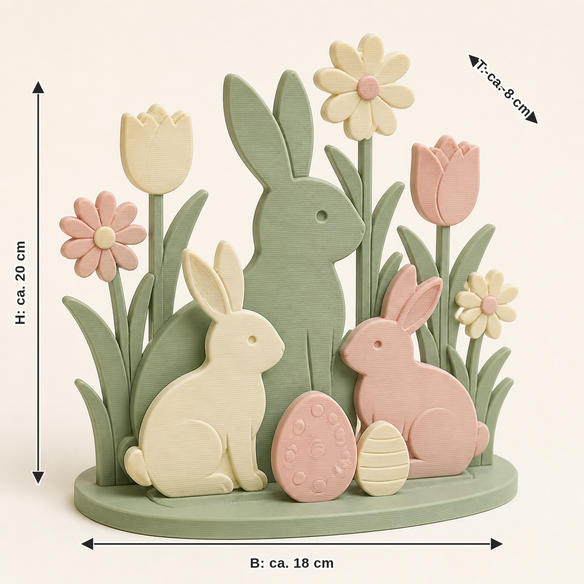 Dimensional image for bunny workshop table set rabbit group: width about 18 cm, depth about 8 cm, height about 20 cm