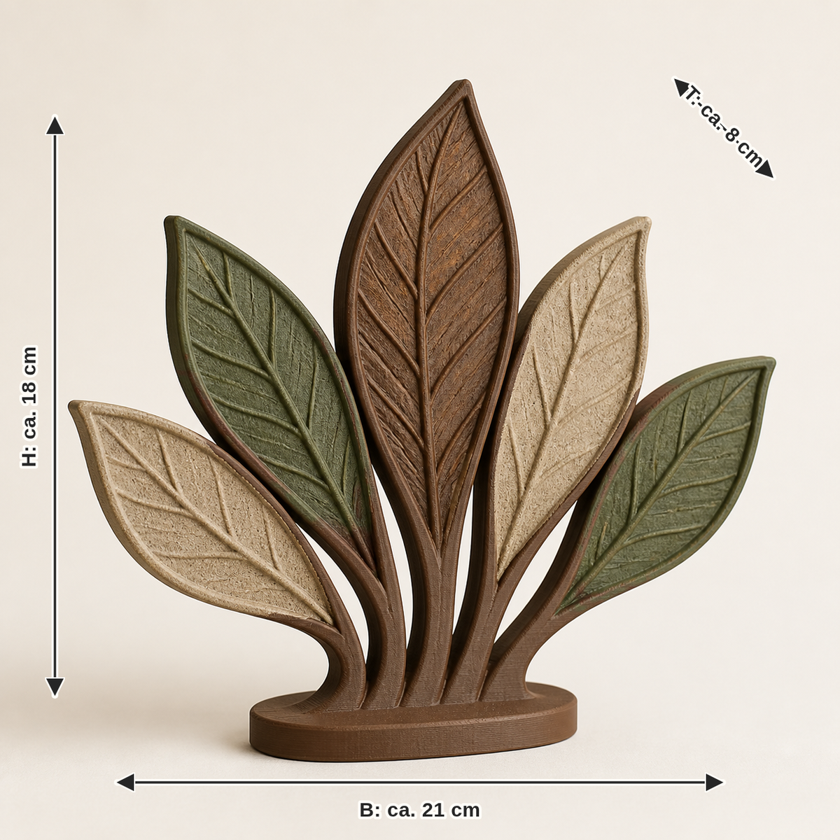Dimensional image for autumn leaf fan wind – rustic: width about 21 cm, depth about 8 cm, height about 18 cm