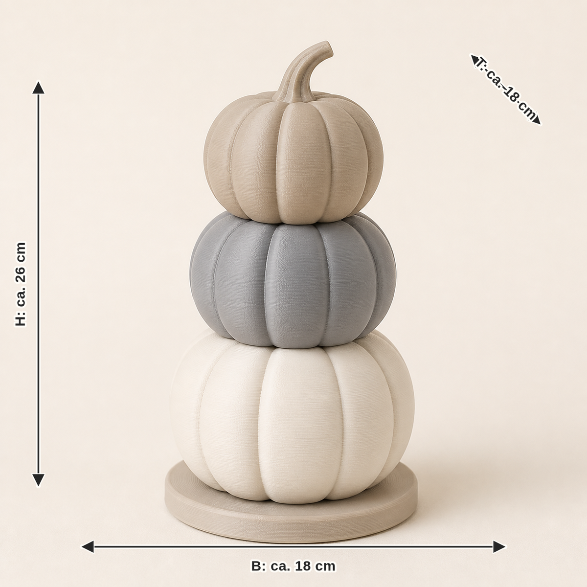 Dimensional image for autumn figure Pumpkin tower – minimalist: width approx. 18 cm, depth approx. 18 cm, height approx. 26 cm