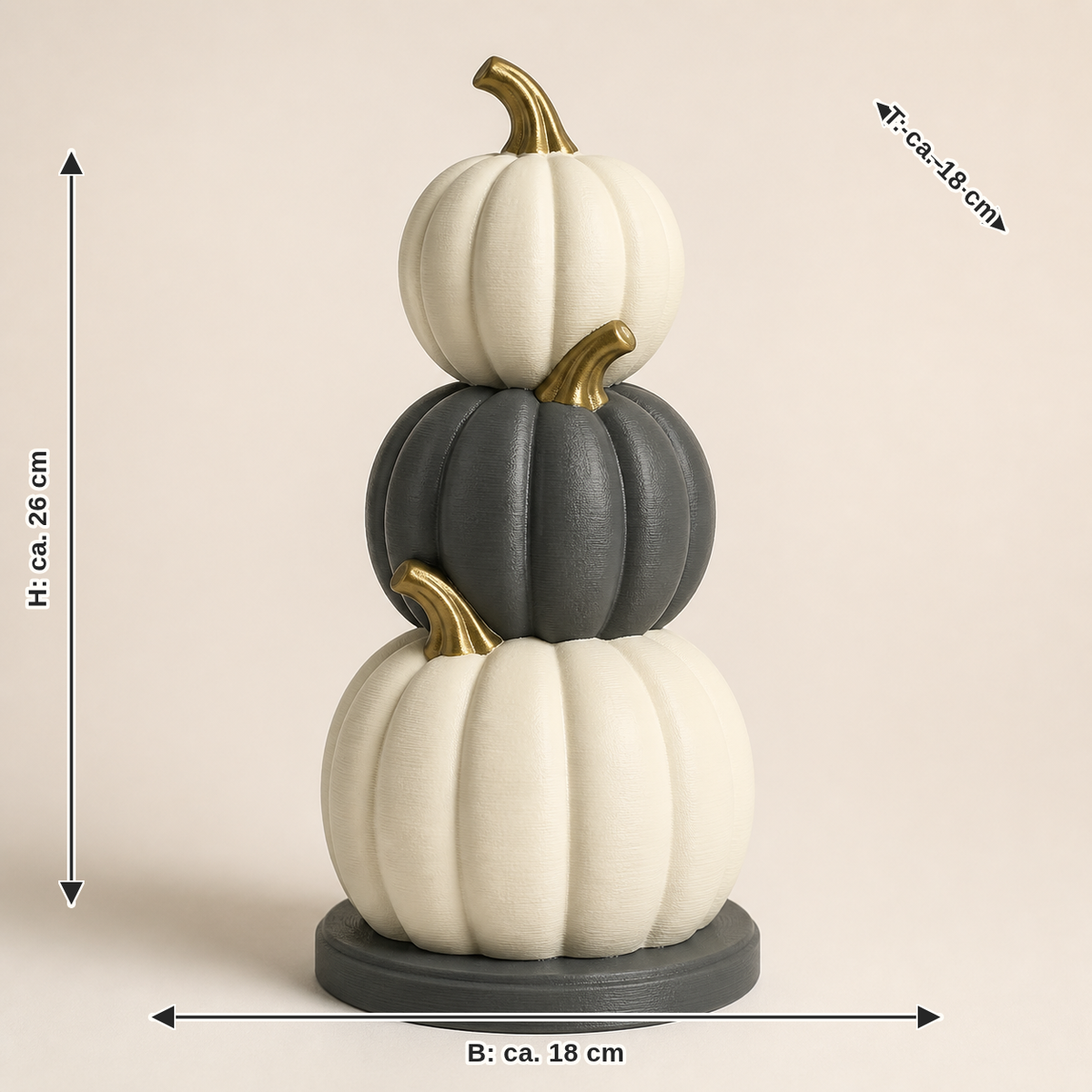 Dimensional image for autumn figure Pumpkin tower – Timeless: width approx. 18 cm, depth approx. 18 cm, height approx. 26 cm