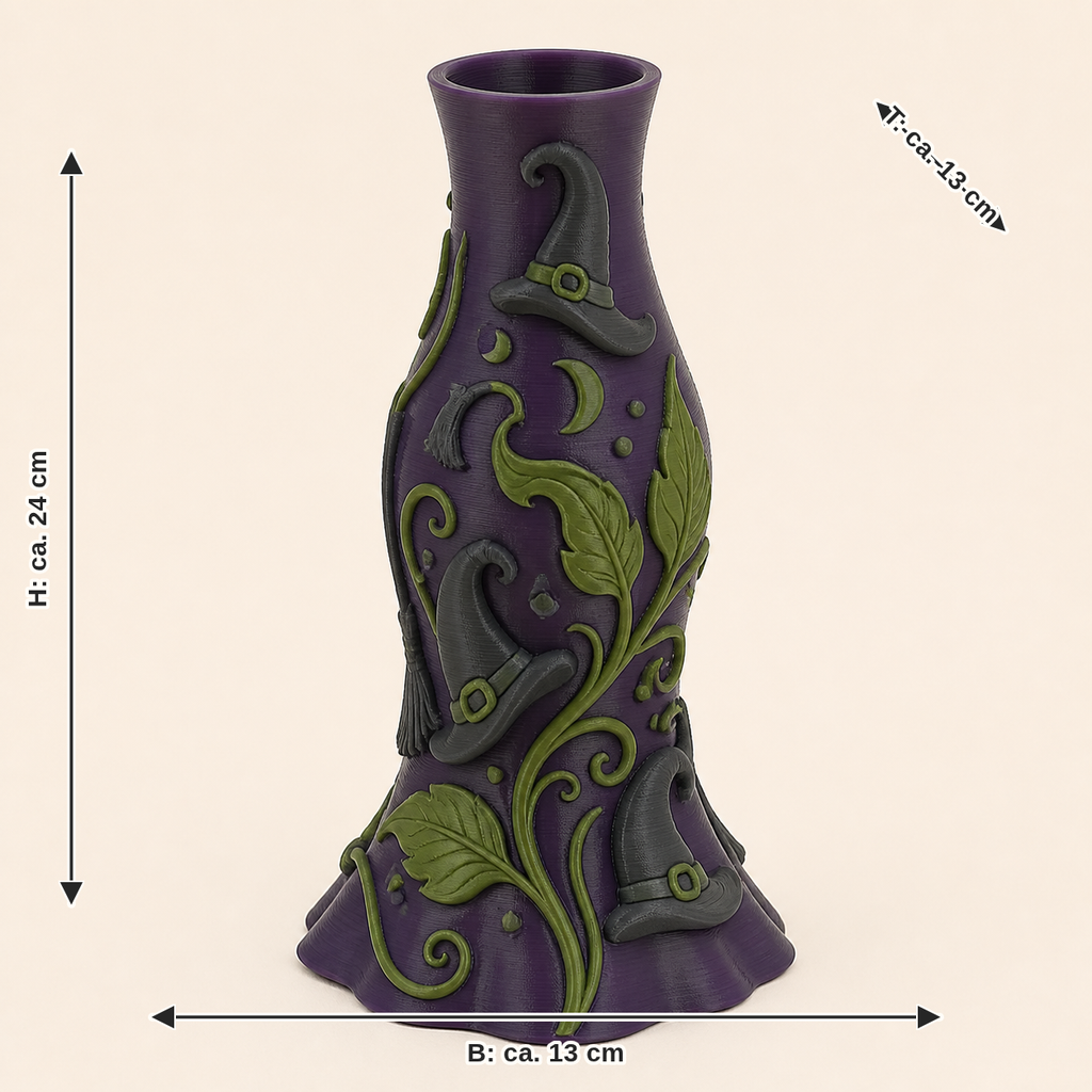 Maßbild für Hexengarten-Trockenblumen-Vase Zaubervase: Breite ca. 13 cm, Tiefe ca. 13 cm, Höhe ca. 24 cm