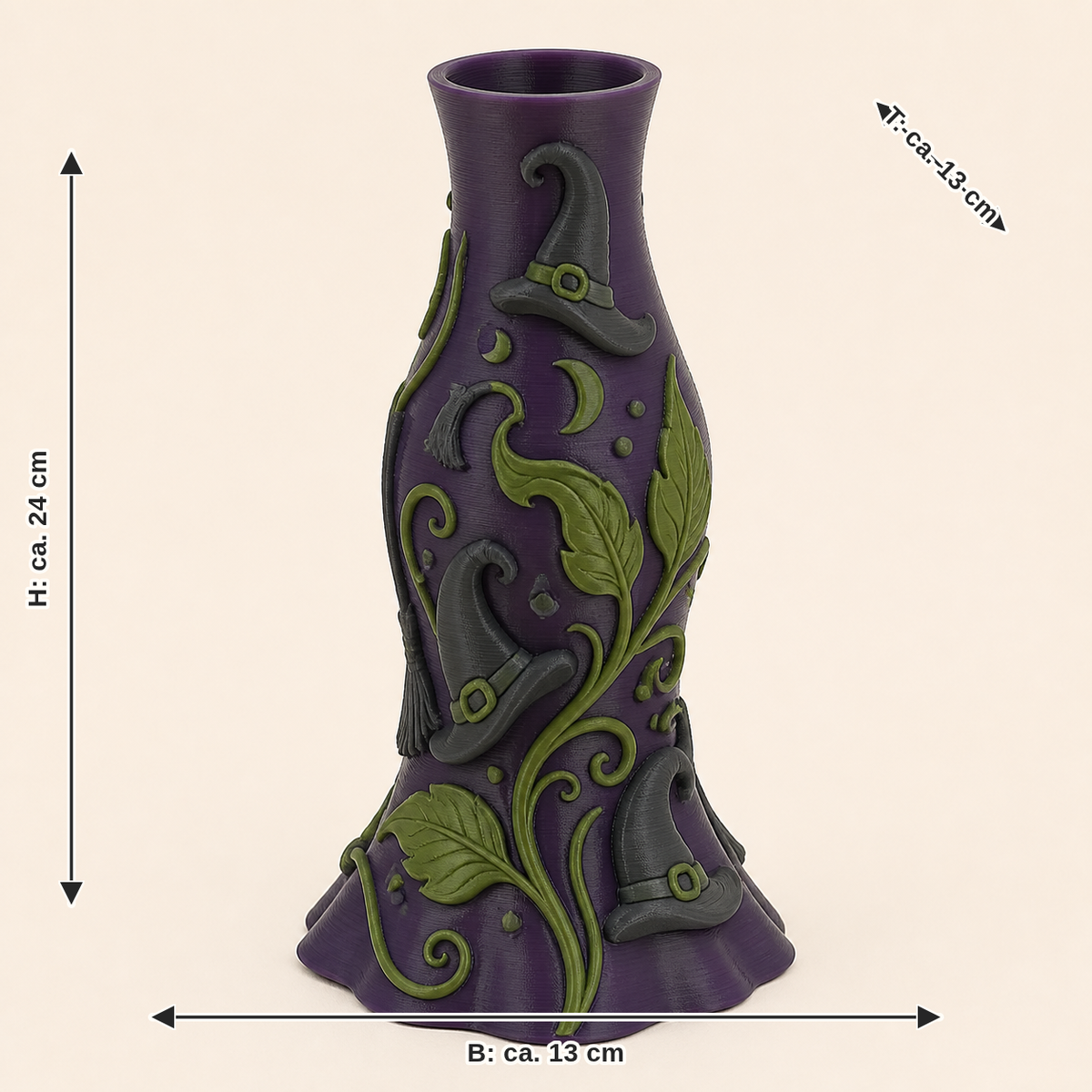 Maßbild für Hexengarten-Trockenblumen-Vase Zaubervase: Breite ca. 13 cm, Tiefe ca. 13 cm, Höhe ca. 24 cm