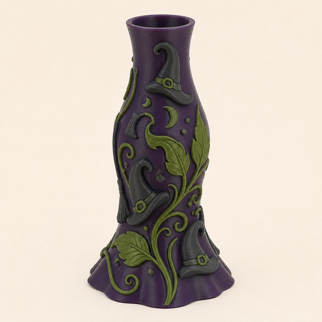 Hexengarten-Trockenblumen-Vase Zaubervase aus 3D-gedrucktem PETG in Dunkelviolett, Olivgrün, Anthrazit