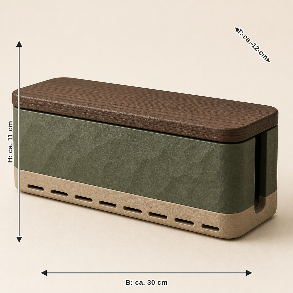 Measurement for cable box order line – rustic: width approx. 30 cm, depth approx. 12 cm, height approx. 11 cm
