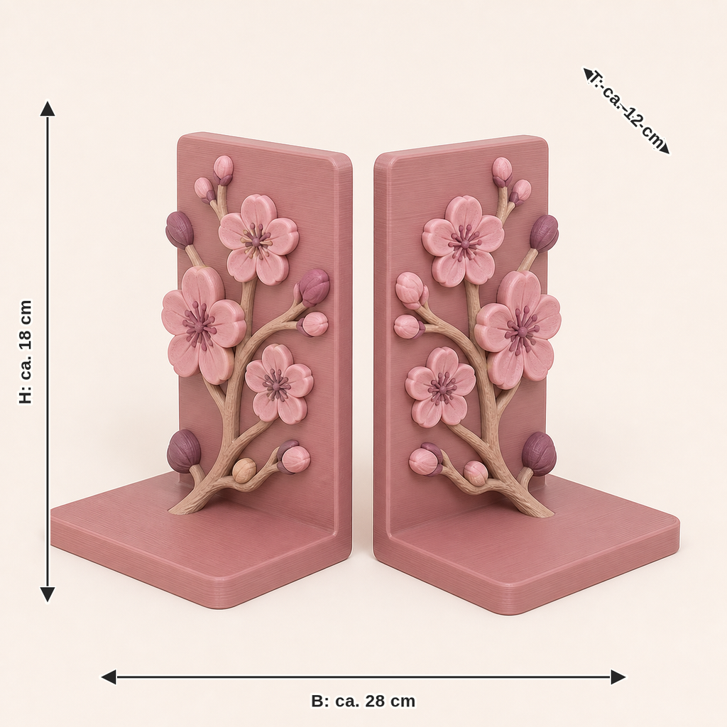 Dimensional image for cherry blossom bookends pair double branch: width approx. 28 cm, depth approx. 12 cm, height approx. 18 cm