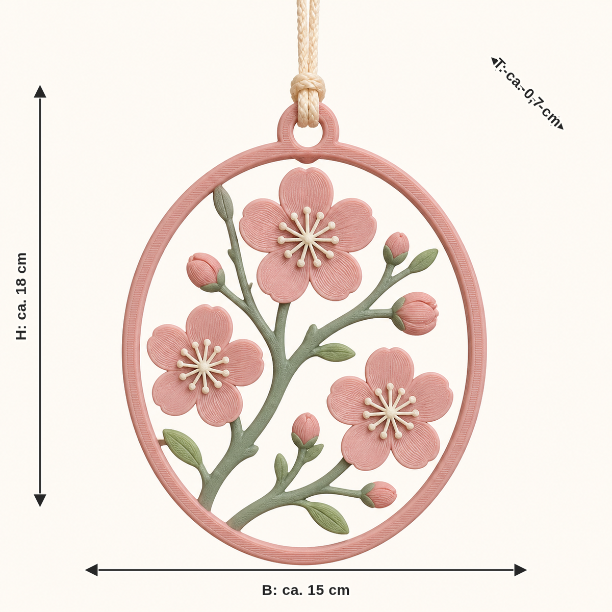 Dimensional image for cherry blossom-window ornament Cherry window: width approx. 15 cm, depth approx. 0.7 cm, height approx. 18 cm