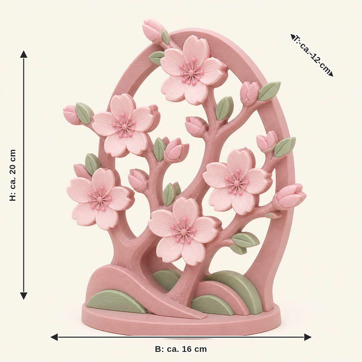Dimensional image for cherry blossom mini sculpture cherry blossom grove: width approx. 16 cm, depth approx. 12 cm, height approx. 20 cm