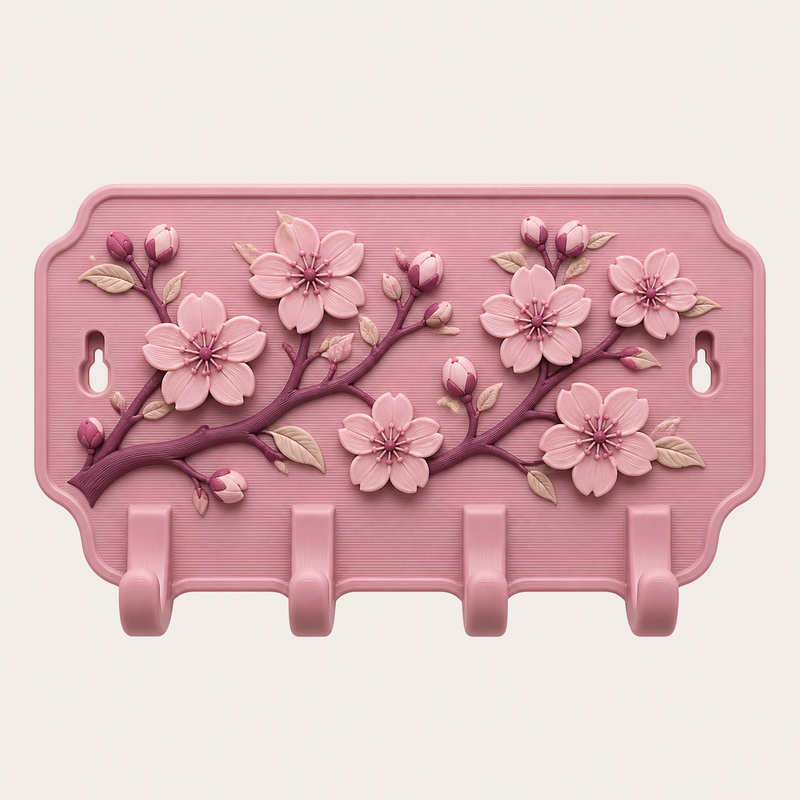 cherry blossom-key rack 3D printed PETG in rose, plum, sand beige