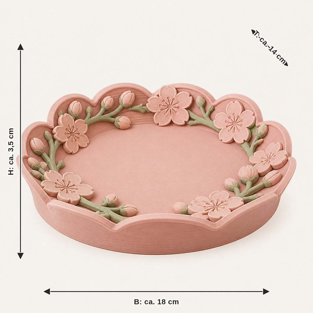 Dimensional image for cherry blossom-jewellery dish flower edge: width approx. 18 cm, depth approx. 14 cm, height approx. 3.5 cm