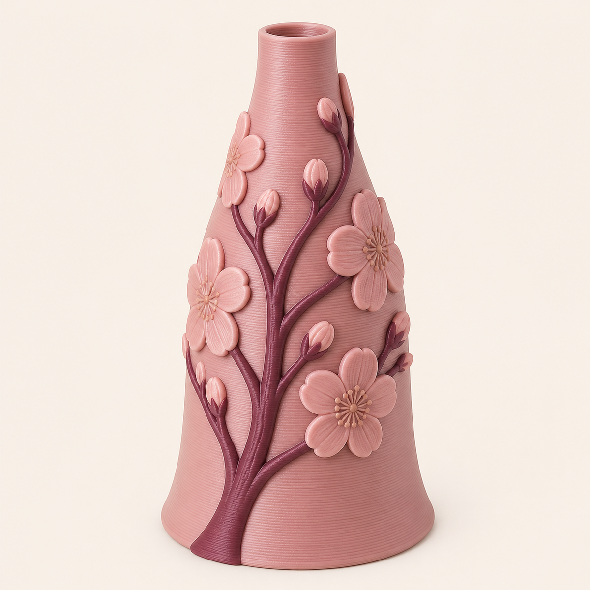 Kirschblüte-Trockenblumen-Vase Kirschstiel aus 3D-gedrucktem PETG in Rosé, Pflaume, Sandbeige