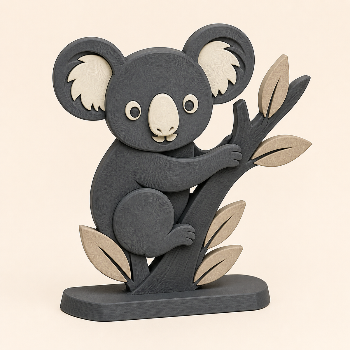 Koala-Tischaufsteller Charakter-Aufsteller aus 3D-gedrucktem PETG in Anthrazit, Sandbeige, Knochenweiß