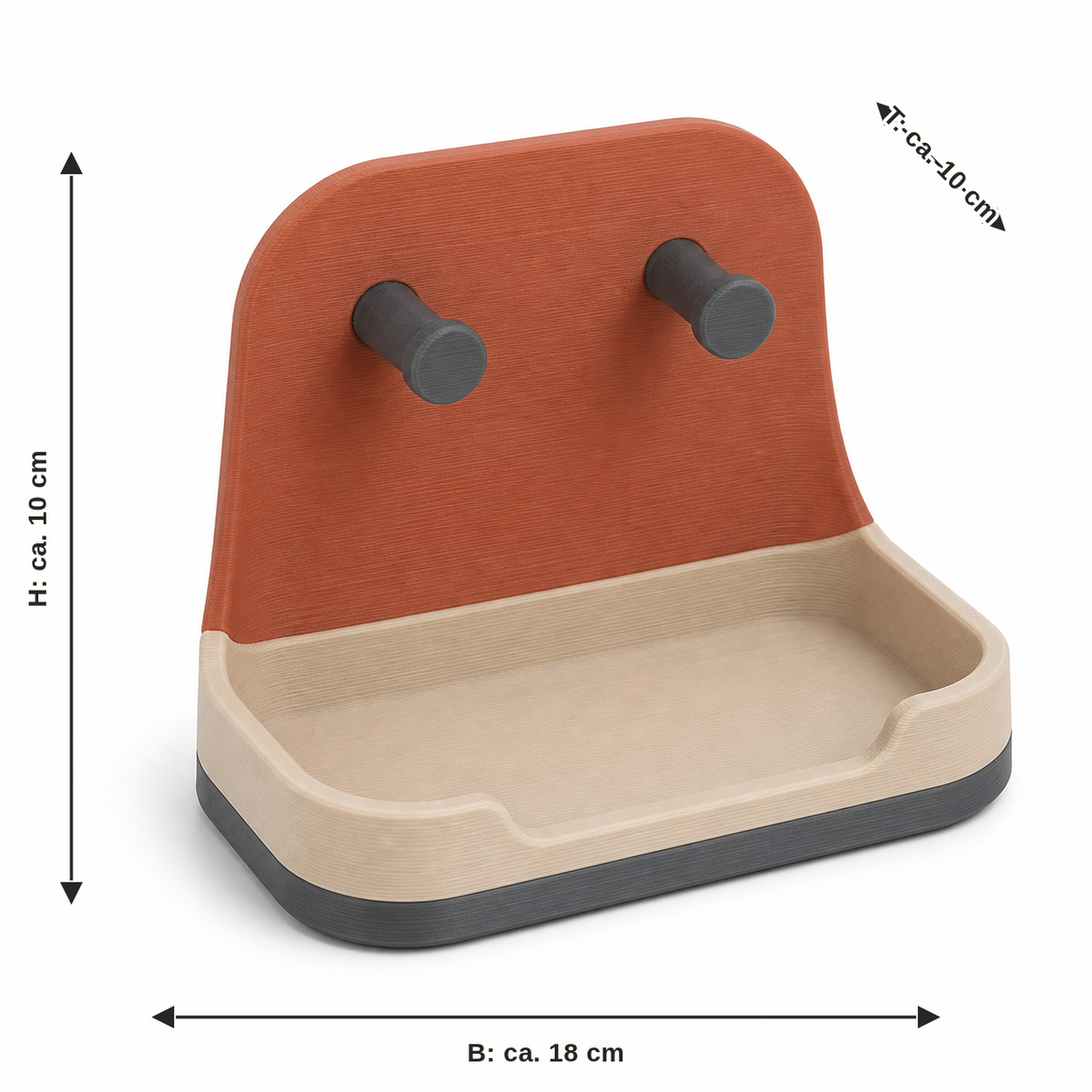 Measurement for compact key tray in terracotta: width approx. 18 cm, depth approx. 10 cm, height approx. 10 cm