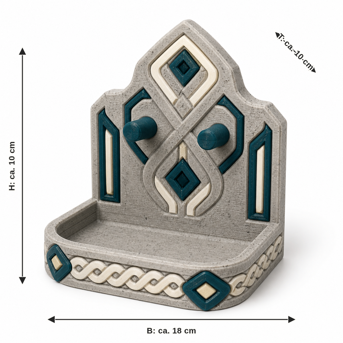 Measurement for compact key tray with rune rods: width approx. 18 cm, depth approx. 10 cm, height approx. 10 cm