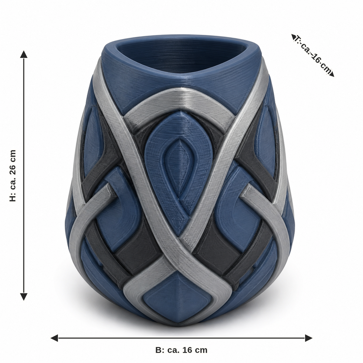 Measurement for compact vase with shield knot: width approx. 16 cm, depth approx. 16 cm, height approx. 26 cm