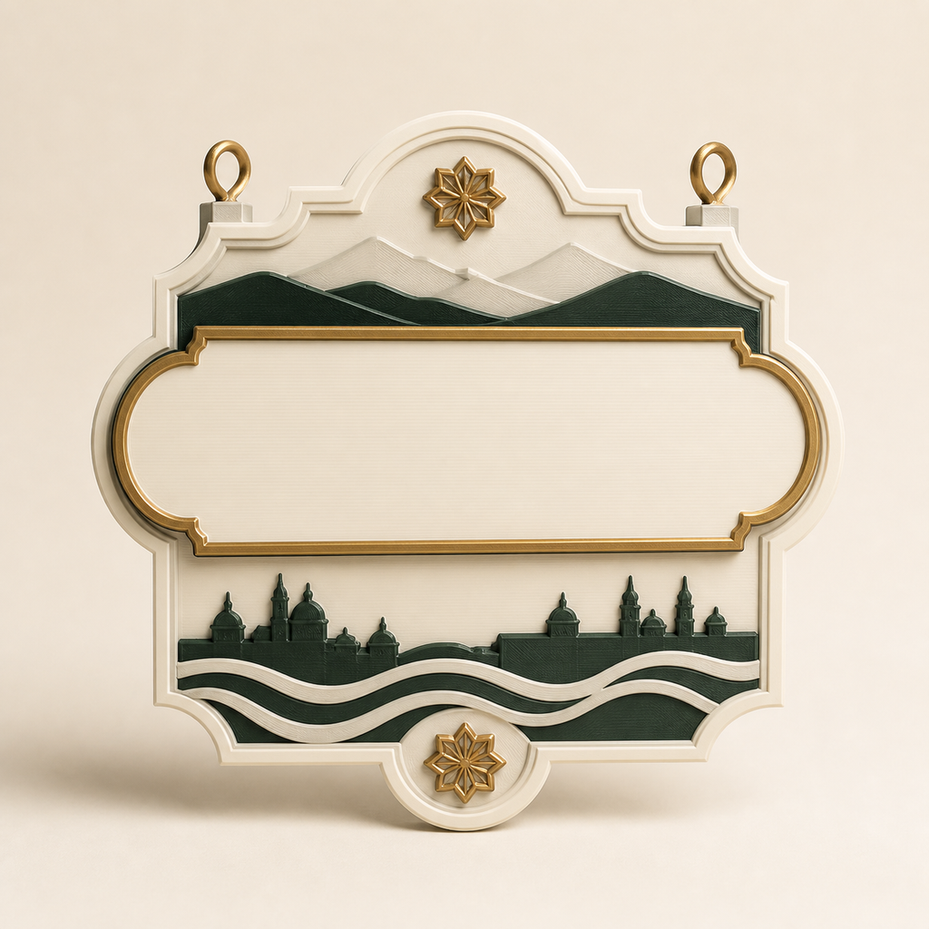 Coordinate sign Alpenheimat – Salzburg from PETG on bright studio background