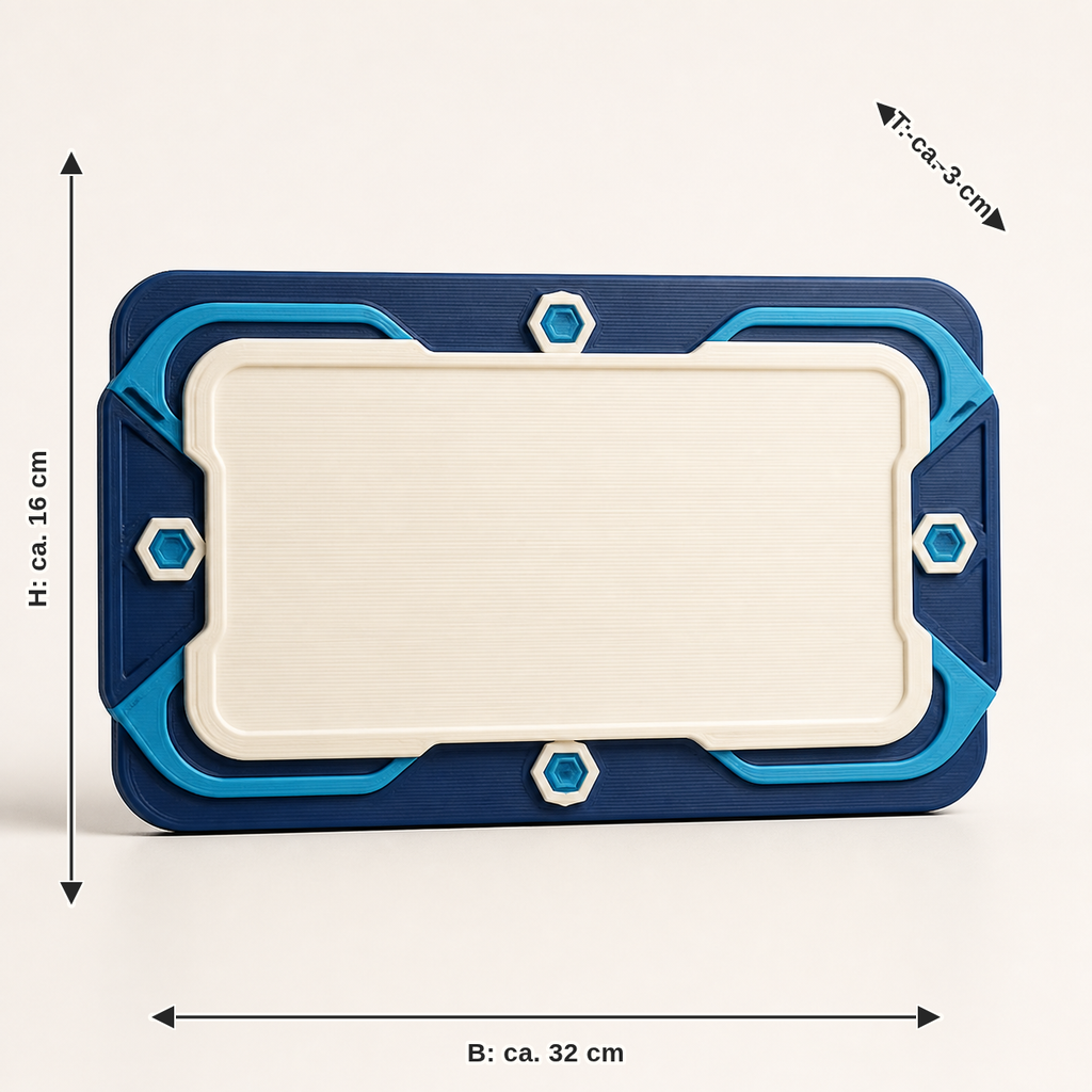 Measurement image for coordinate shield home point – Futuristic: width approx. 32 cm, depth approx. 3 cm, height approx. 16 cm