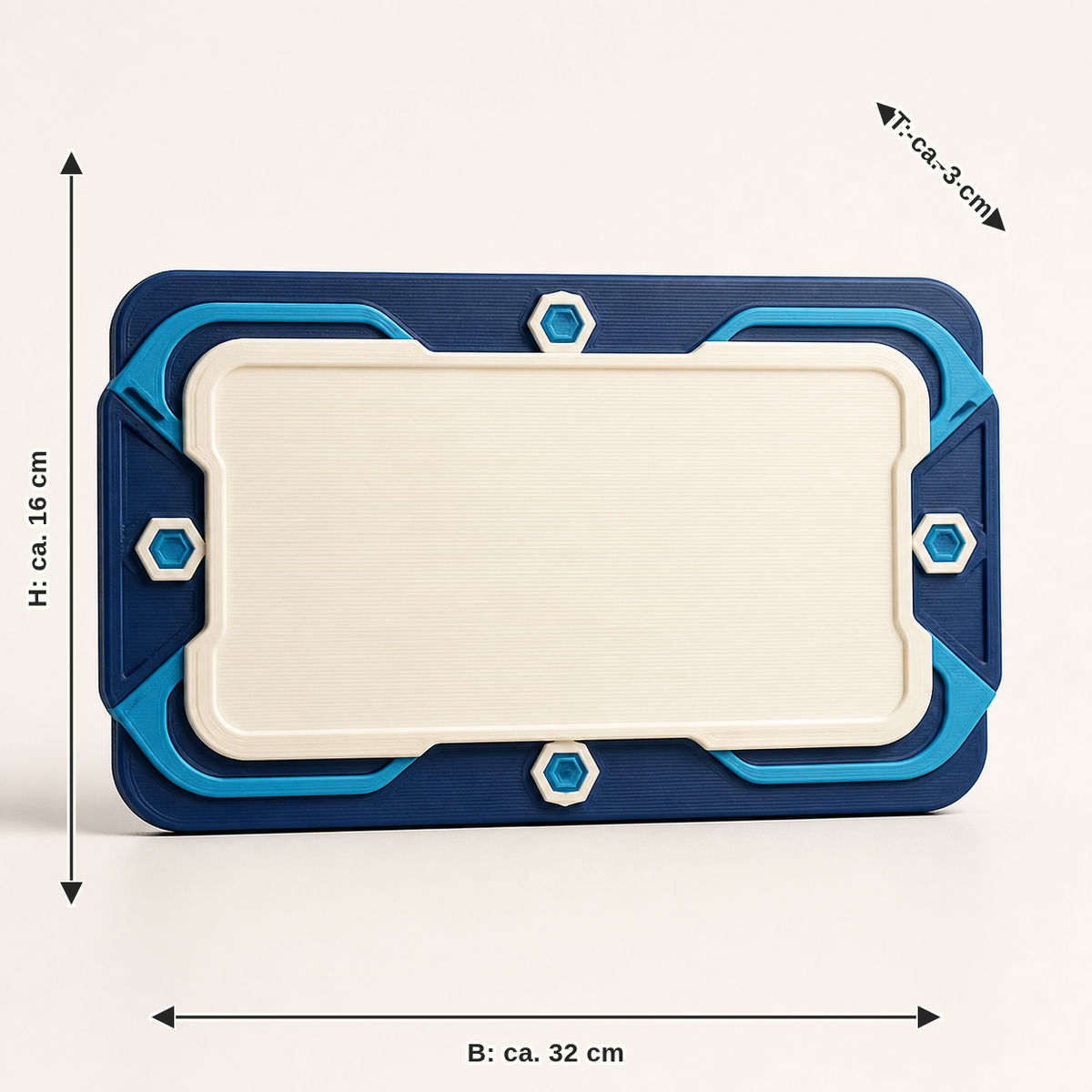 Measurement image for coordinate shield home point – Futuristic: width approx. 32 cm, depth approx. 3 cm, height approx. 16 cm