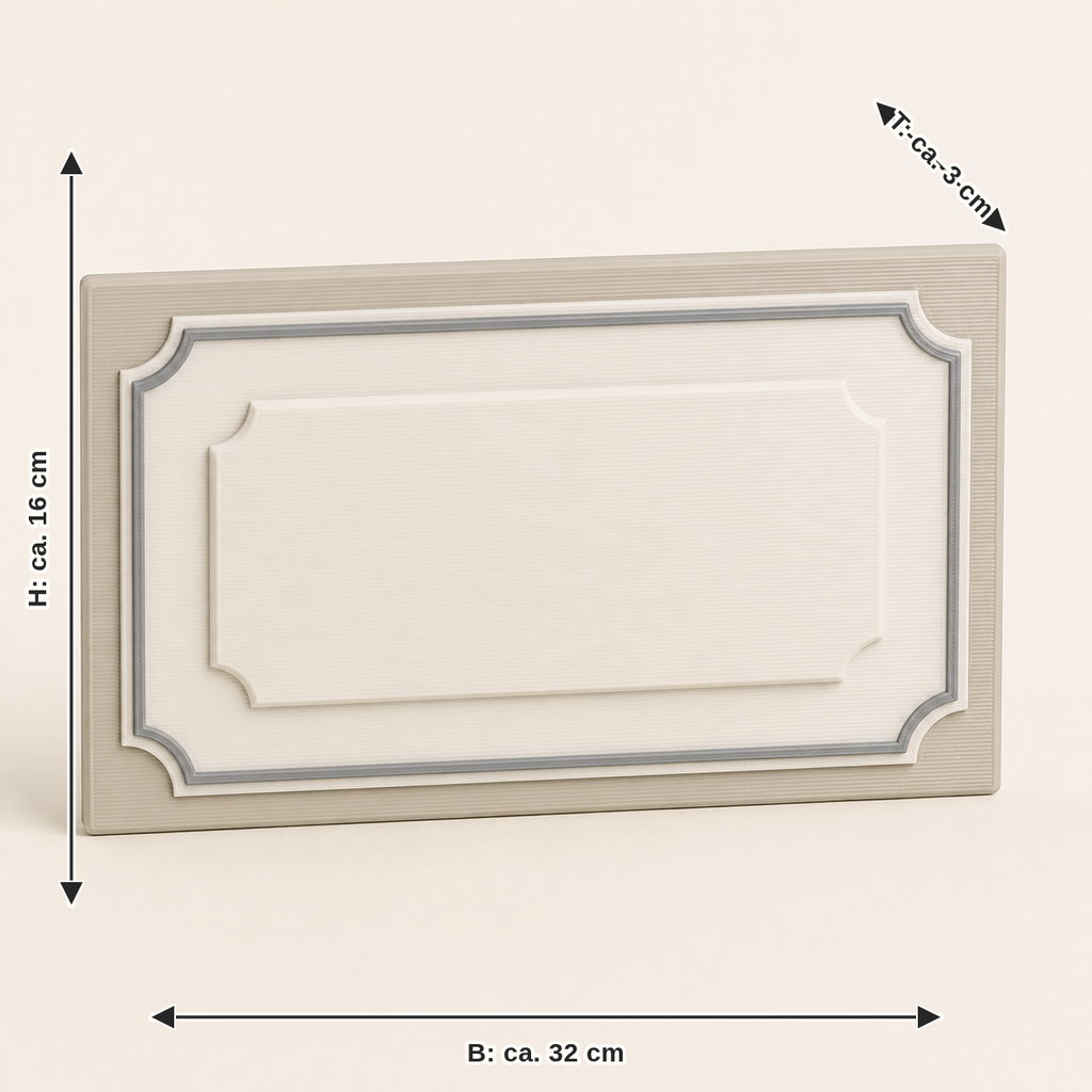 Measurement image for coordinate sign home point – minimalist: width approx. 32 cm, depth approx. 3 cm, height approx. 16 cm