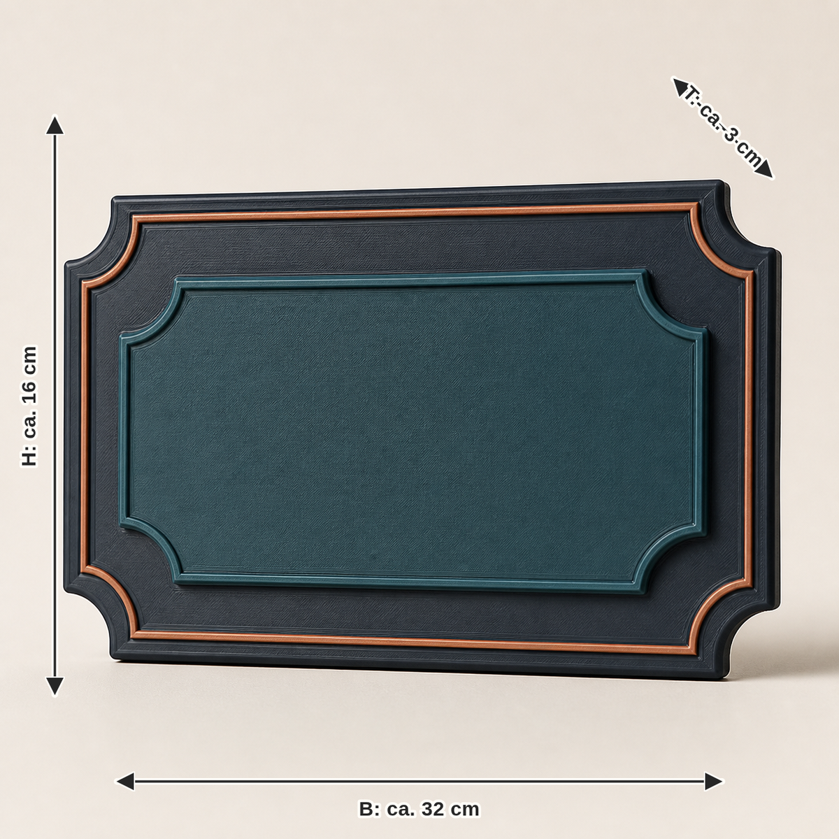 Dimensional image for coordinate shield home point – Modern: width approx. 32 cm, depth approx. 3 cm, height approx. 16 cm