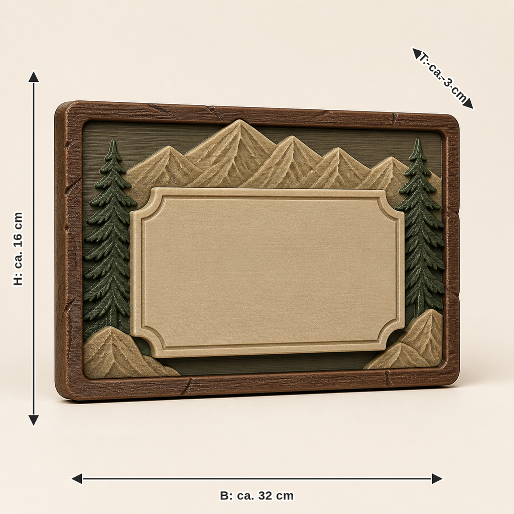 Measurement image for coordinate shield home point – Rustic: width approx. 32 cm, depth approx. 3 cm, height approx. 16 cm